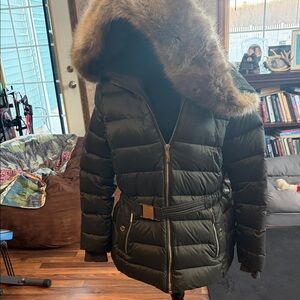 Michael Kors Black Fur-Trimmed Puffer Jacket